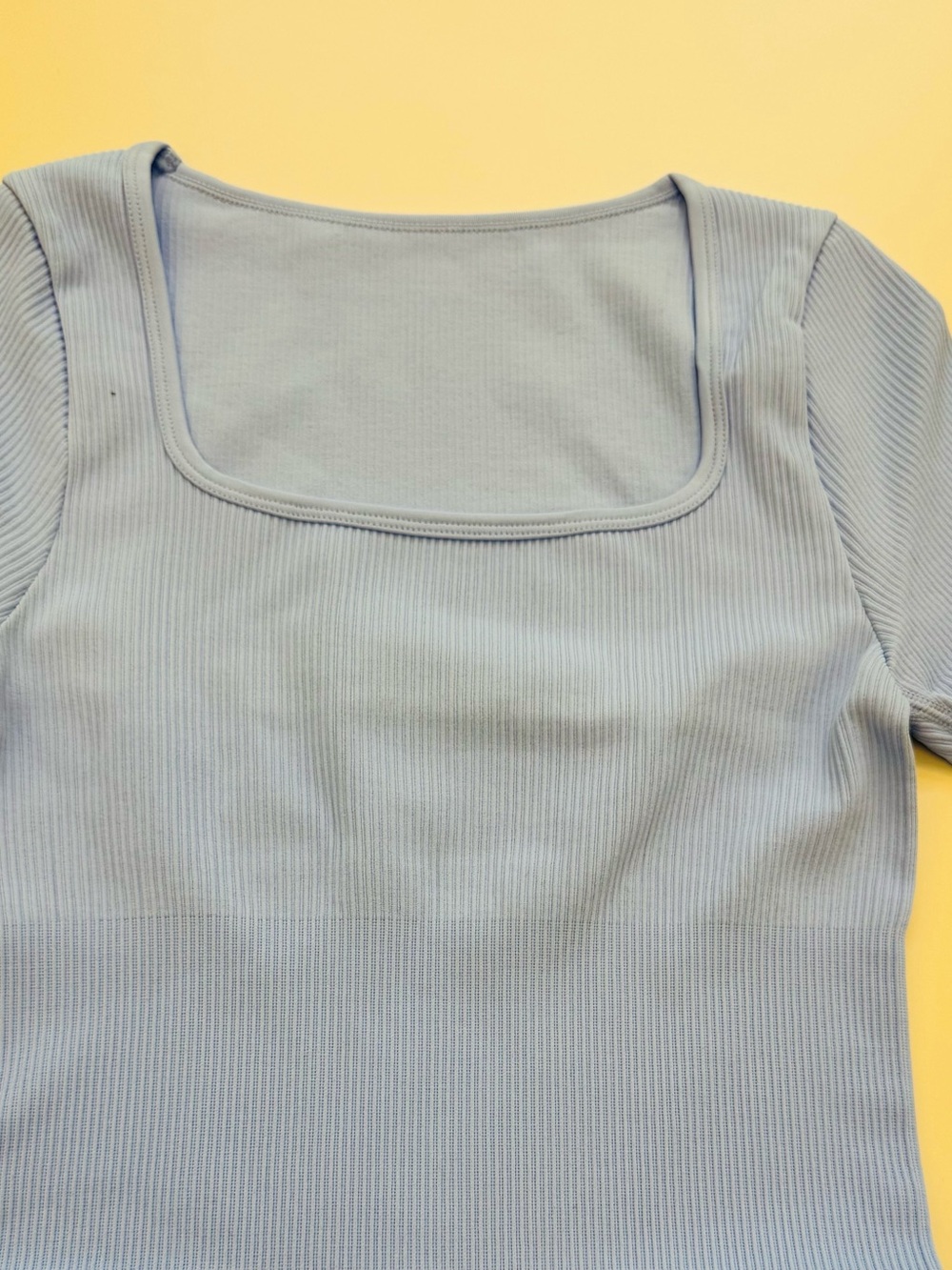 OQQ Blue Ribbed Body Con Square-Neck Short Sleeve Dress Sz Medium b - Picture 3 of 4